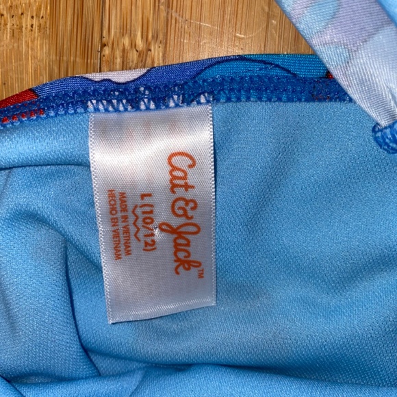 Cat & Jack Girls Swimsuit 10 12 NEW Short Sleeve Bow Back Red White Blue Flowers - Picture 3 of 14